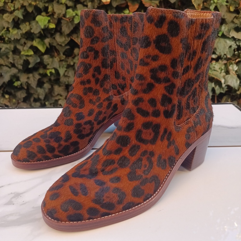 Madewell The Autumn High Leopard Calf Hair Chelsea Boots Women's Size 7.5 - Picture 4 of 12